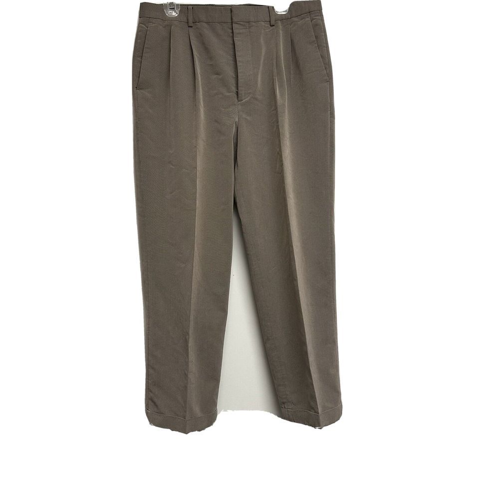 Perry Ellis Men's Pants Pleated Front Rolled Hem Rayon Easy Care Grey Size 34/30